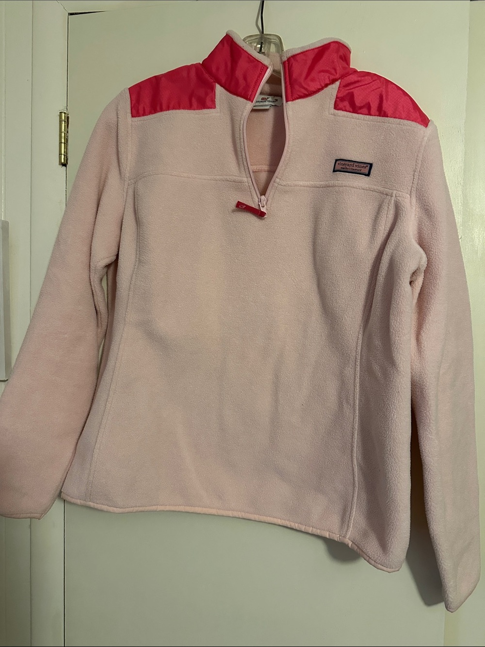 Vineyard Vines Light Pink Fleece Pullover with Bright Pink Accents